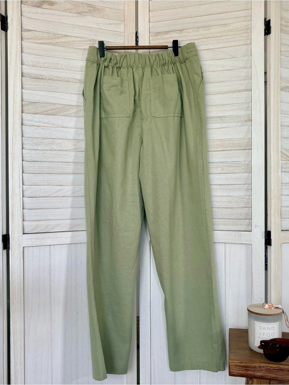 Alex & Jordan Linen Blend Wide Leg Pants Sage Green Medium Coastal Casual